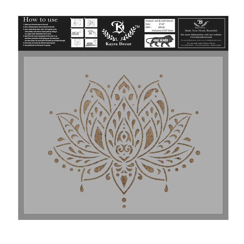 Kayra Decor Kayra Decor Reusable Sacred Lotus Flower Painting Stencils for Art and Craft,Walls,Floor,Tiles,Painting Canvas Art,T-Shirt, Cookie & Cake Decoration,Drawing Stencils for Kids, 6"x 6" (Pack of 1)  - Image 1