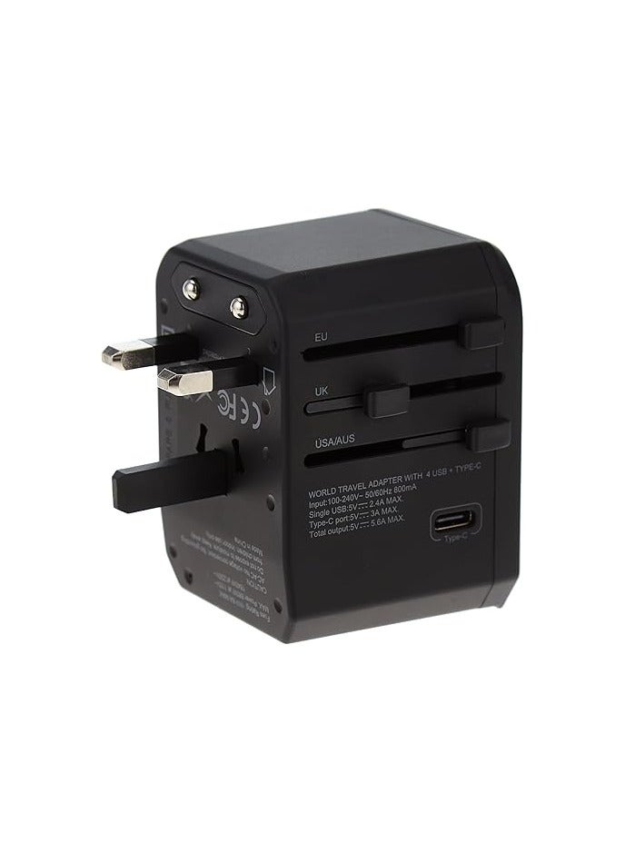 محول سفر عالمي بمنفذ USB سريع الشحن ذو 4 منافذ ومنفذ USB سريع الشحن من نوع C ومقابس كهربائية عالمية للمملكة المتحدة، الاتحاد الأوروبي، الولايات المتحدة، أستراليا، والتبديل التلقائي. - Image 2