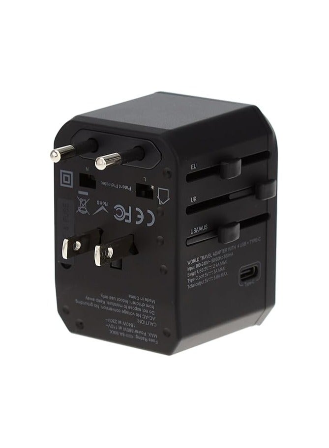 محول سفر عالمي بمنفذ USB سريع الشحن ذو 4 منافذ ومنفذ USB سريع الشحن من نوع C ومقابس كهربائية عالمية للمملكة المتحدة، الاتحاد الأوروبي، الولايات المتحدة، أستراليا، والتبديل التلقائي. - Image 5