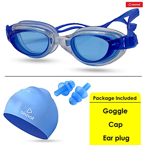 Airavat Swimming Kit, 0010 Swimming Set for Men & Women with Swimming Goggles Case, Swim Goggle, Earplugs & Swim Cap, Anti-Fog & UV Protected, High Elasticated with Silicone Material (Blue) - Image 5