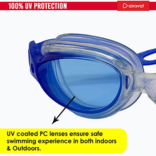 Airavat Swimming Kit, 0010 Swimming Set for Men & Women with Swimming Goggles Case, Swim Goggle, Earplugs & Swim Cap, Anti-Fog & UV Protected, High Elasticated with Silicone Material (Blue) - Image 2