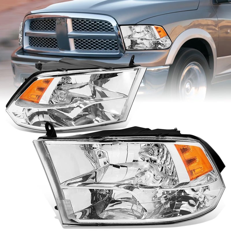 Auto Dynasty Quad Headlights Assembly Compatible with 20092010 Dodge Ram 15003500 New Body 20112018 Ram 15005500 Halogen Headlamps Replacement Left and Right Side Chrome Housing Amber Corner