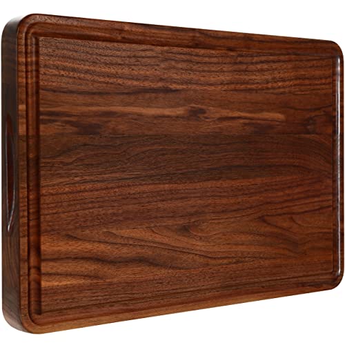 AZRHOM Walnut Wood Cutting Board, 17x11in Large Wooden Chopping Boards with Deep Juice Groove and Side Handle, Thick Butcher Block for Kitchen Meat Cheese Gift for Wife Mom (Gift Box) - Image 1