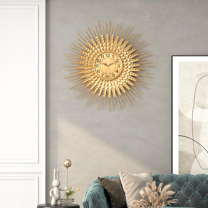 DAYDAYART Large Mid Century Gold Wall Clock Decorative Modern Sunburst Wall Clocks, Metal Big Silent Non-Ticking Clock, Luxury Home Gift Decor for Living Room, Bedroom, Dining Room, 24 inch - Image 2