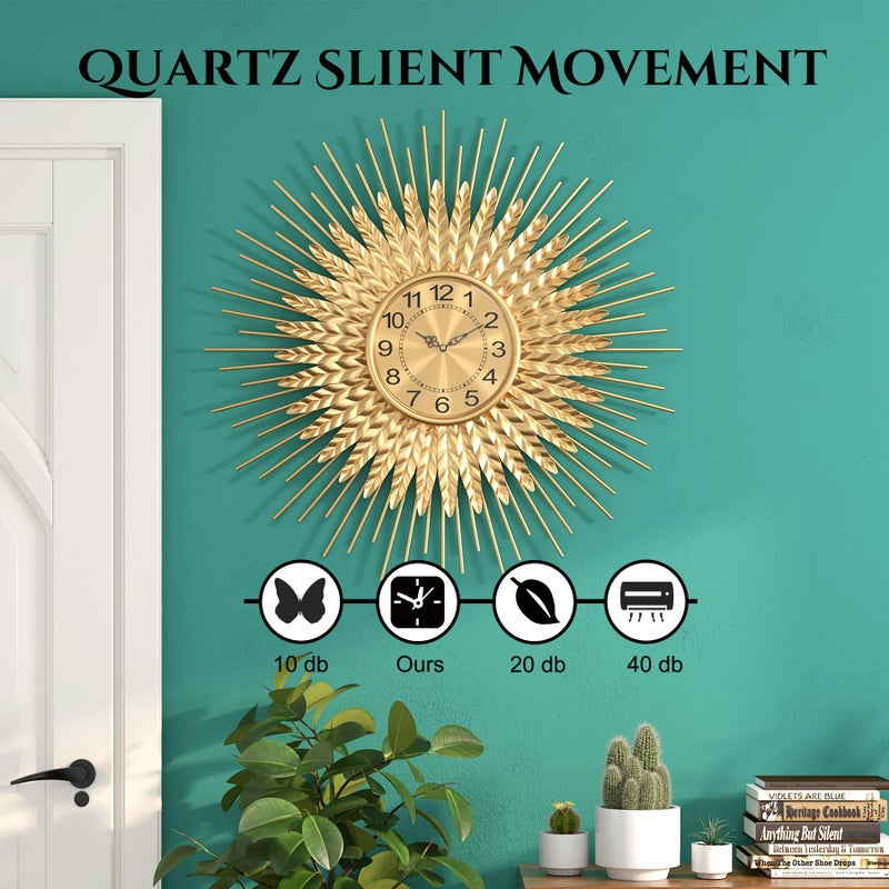 DAYDAYART Large Mid Century Gold Wall Clock Decorative Modern Sunburst Wall Clocks, Metal Big Silent Non-Ticking Clock, Luxury Home Gift Decor for Living Room, Bedroom, Dining Room, 24 inch - Image 5
