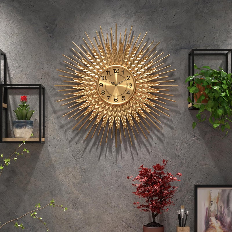 DAYDAYART Large Mid Century Gold Wall Clock Decorative Modern Sunburst Wall Clocks, Metal Big Silent Non-Ticking Clock, Luxury Home Gift Decor for Living Room, Bedroom, Dining Room, 24 inch - Image 1
