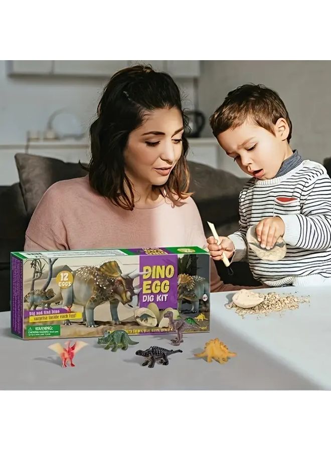 Dinosaur Egg Digging Toy Set 12 Eggs with Dinosaur Figures Educational Science Kit for Kids - Image 2