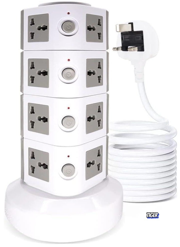 TIGER Universal Vertical Tower Power Strip – Multi-Socket (110V-250V) with 2 USB Ports, Electric Charging Station Surge Protector, 4 Layers, Suitable for Any Country – Ideal for Home, Office, Travel, and Electronics Charging  - Image 1