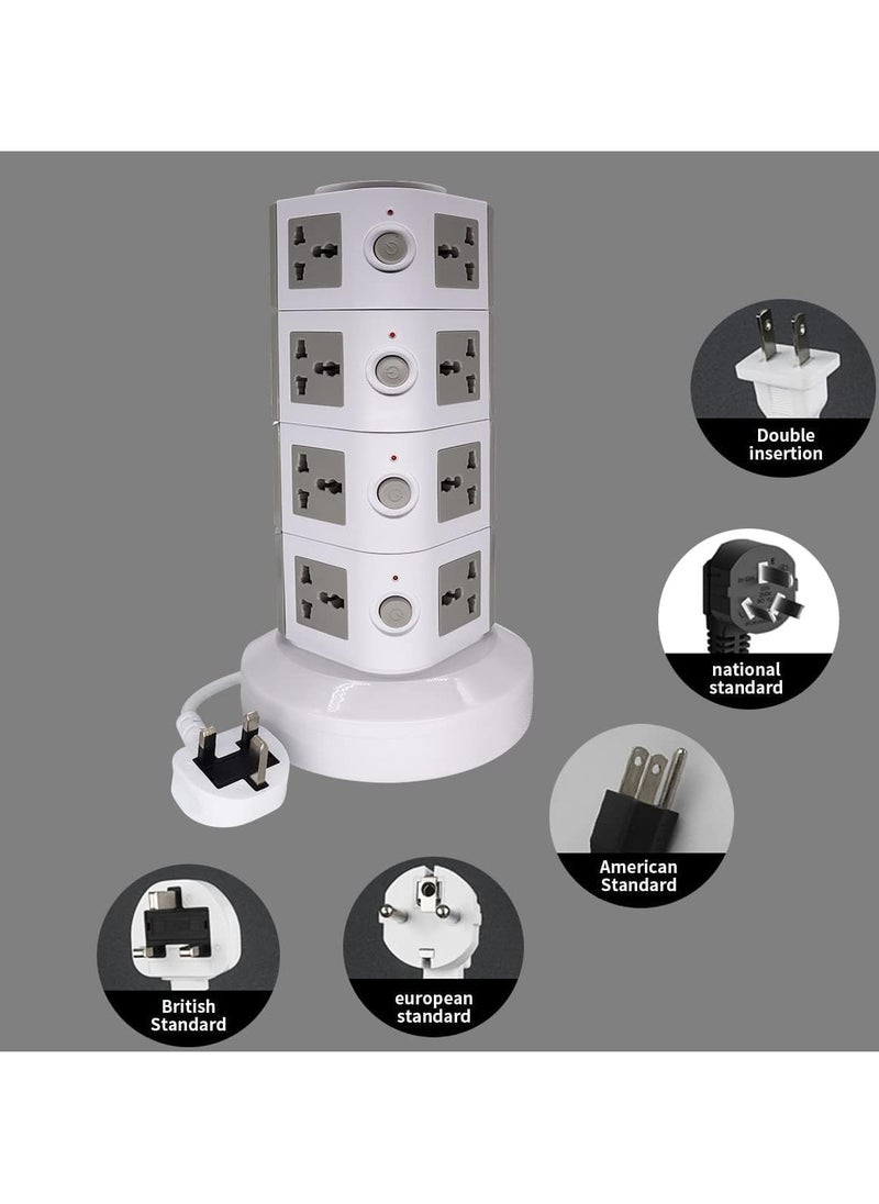 TIGER Universal Vertical Tower Power Strip – Multi-Socket (110V-250V) with 2 USB Ports, Electric Charging Station Surge Protector, 4 Layers, Suitable for Any Country – Ideal for Home, Office, Travel, and Electronics Charging  - Image 4