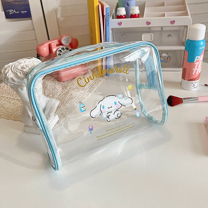 Sanrio Cartoon Transparent Pencil Case Waterproof Travel Cosmetic Bag Large Capacity 2909-50 Big Ear Dog-Blue