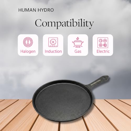 Human Hydro Cast Iron Tawa 25cm (Single Handle) with Heat-Resistant Silicone Grip | Heavy-Duty, Even-Heat | Naturally Non-Stick When Seasoned | Gas & Induction Compatible - Image 3