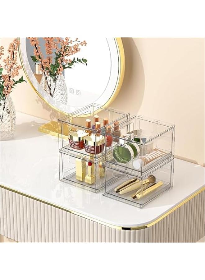 HOOKOR 4 Pack Clear Stackable Storage Drawers, Makeup Organizer and Storage, Acrylic Bathroom Organizers, Clear Plastic Drawer Storage Bins For Vanity, Undersink, Kitchen Cabinets, Pantry - Image 2
