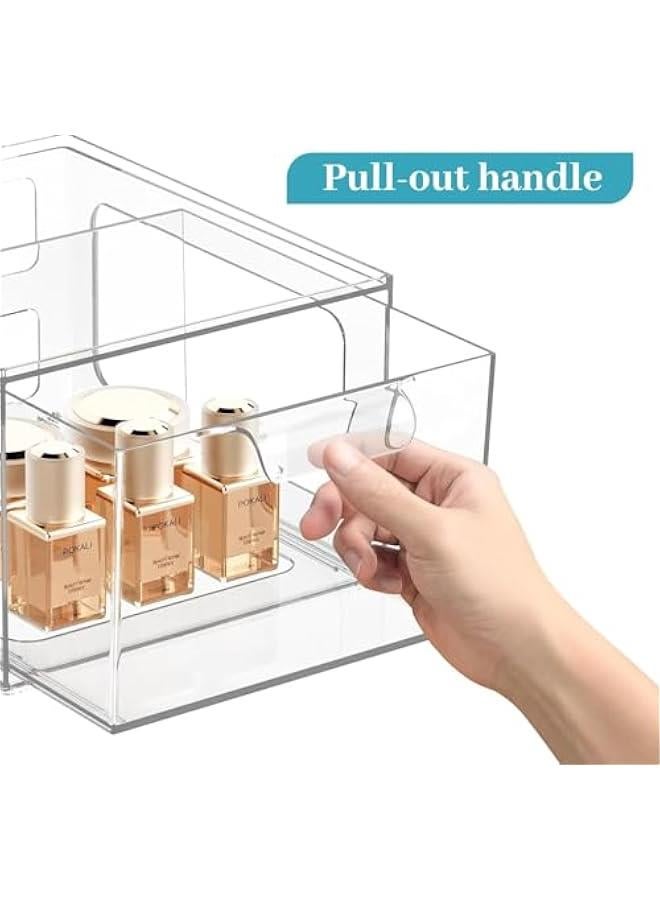 HOOKOR 4 Pack Clear Stackable Storage Drawers, Makeup Organizer and Storage, Acrylic Bathroom Organizers, Clear Plastic Drawer Storage Bins For Vanity, Undersink, Kitchen Cabinets, Pantry - Image 4