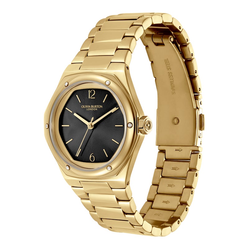 OLIVIA BURTON ساعة نسائية أنالوج بتصميم سداسي مع طلاء أيوني من الذهب رفيع بعلبة من الفولاذ - Image 1