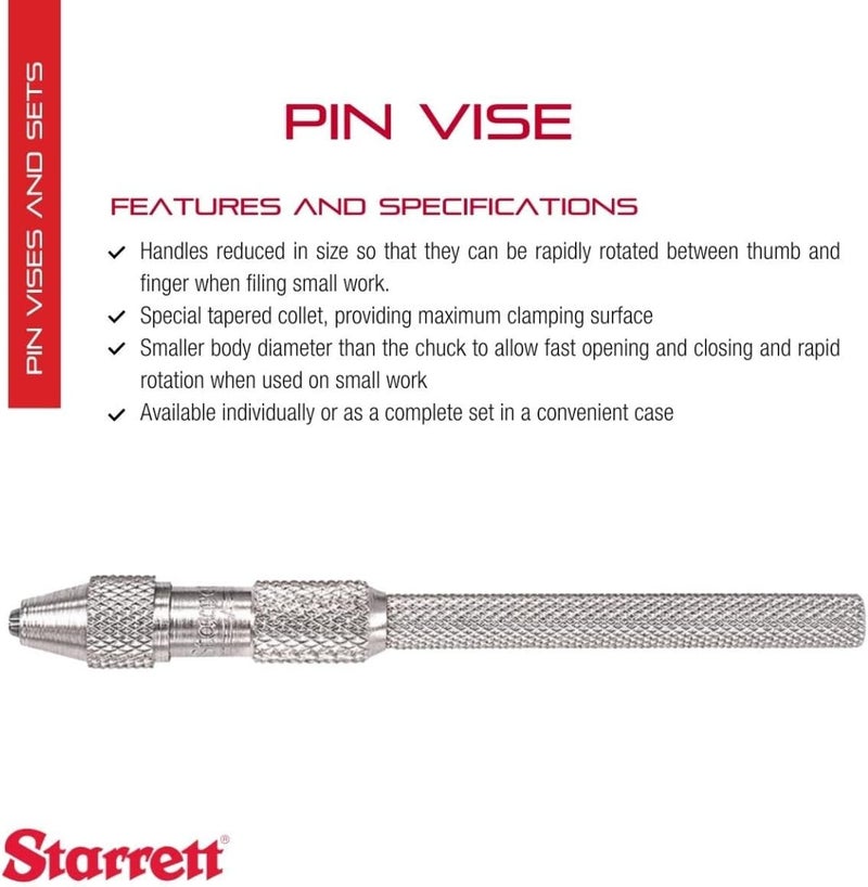 Starrett Pin Vise with Knurled Handles, Smaller Body Diameter than the Chuck, and Special Tapered Collet for Maximum Clamping Surface - 0-.040" Range - 162A - Image 2