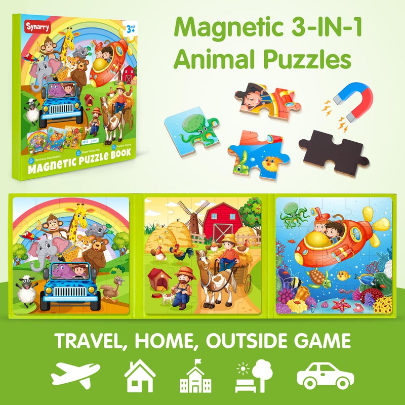 SYNARRY Magnetic Puzzles for Kids Ages 3-5, 20 Pieces Toddler Animal Puzzles for Kids Ages 4-6, Easter Basket Stuffers Gifts for Kids, Car Airplane Road Trip Activities Magnet Games Toy for Boys Girls - Image 2