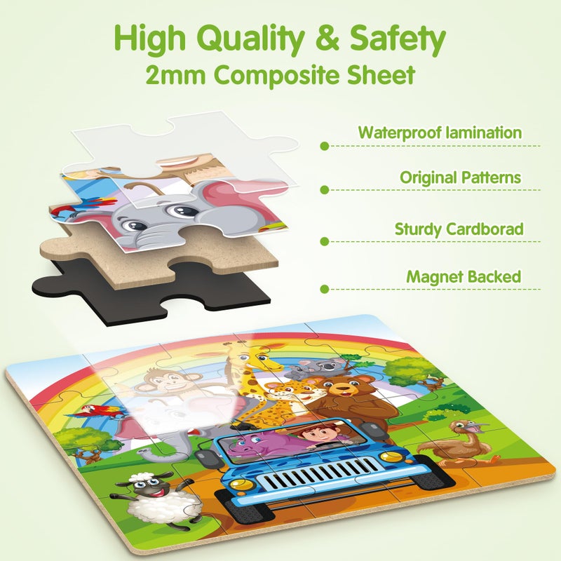 SYNARRY Magnetic Puzzles for Kids Ages 3-5, 20 Pieces Toddler Animal Puzzles for Kids Ages 4-6, Easter Basket Stuffers Gifts for Kids, Car Airplane Road Trip Activities Magnet Games Toy for Boys Girls - Image 3