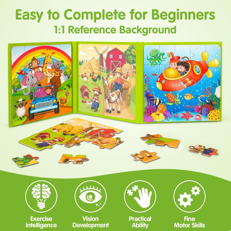 SYNARRY Magnetic Puzzles for Kids Ages 3-5, 20 Pieces Toddler Animal Puzzles for Kids Ages 4-6, Easter Basket Stuffers Gifts for Kids, Car Airplane Road Trip Activities Magnet Games Toy for Boys Girls - Image 4