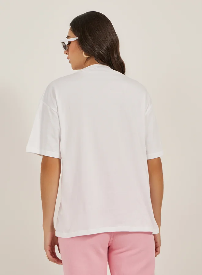 Styli Graphic Print Round Neck Oversized T-Shirt