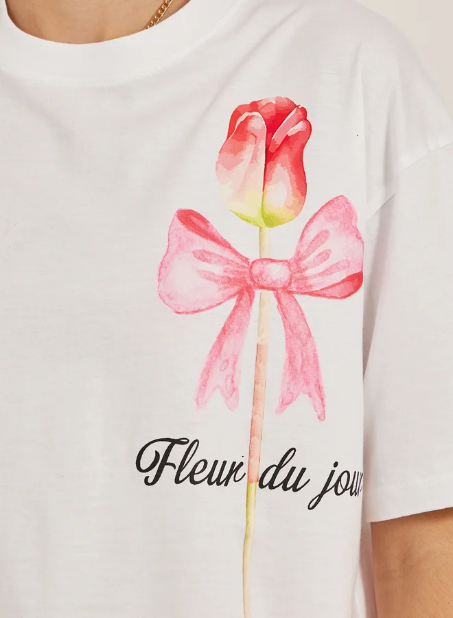 Styli Graphic Print Round Neck Oversized T-Shirt