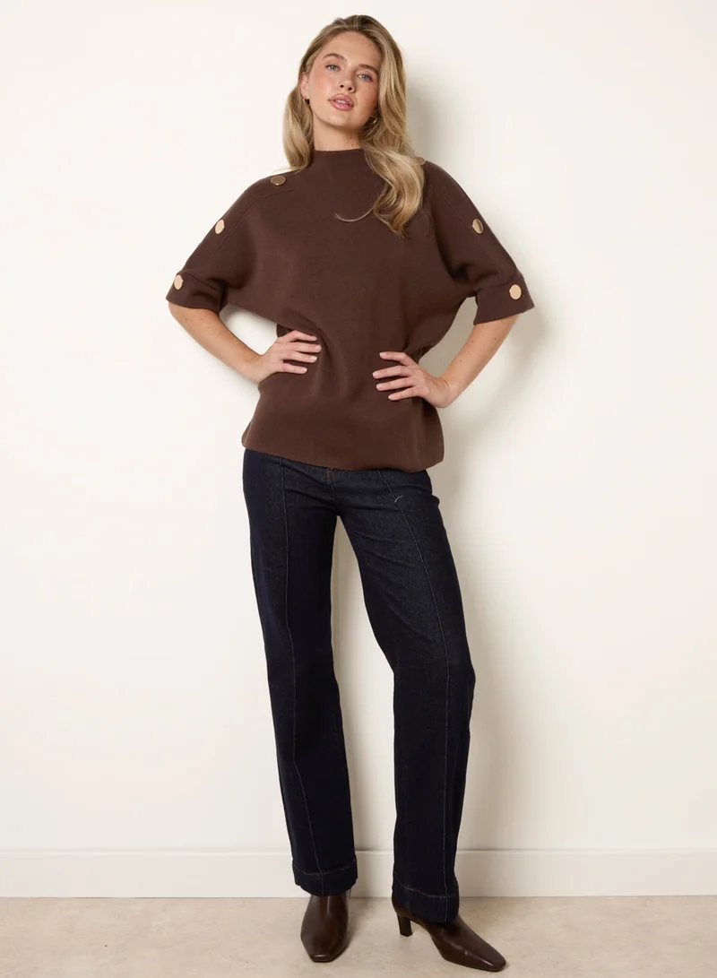 بلو فانيلا Short Sleeve Button Detail Jumper