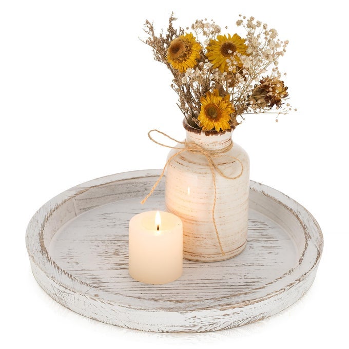 ROUND WOODEN DECORATIVE TRAY WOOD SERVING TABLE PLATTERS TRAY RUSTIC CANDLE PLATE FOR PILLAR CANDLES DINING COFFEE TABLE CENTERPIECE KITCHEN ACCESSORIES HOUSE HOME DECOR BATHROOM285CM