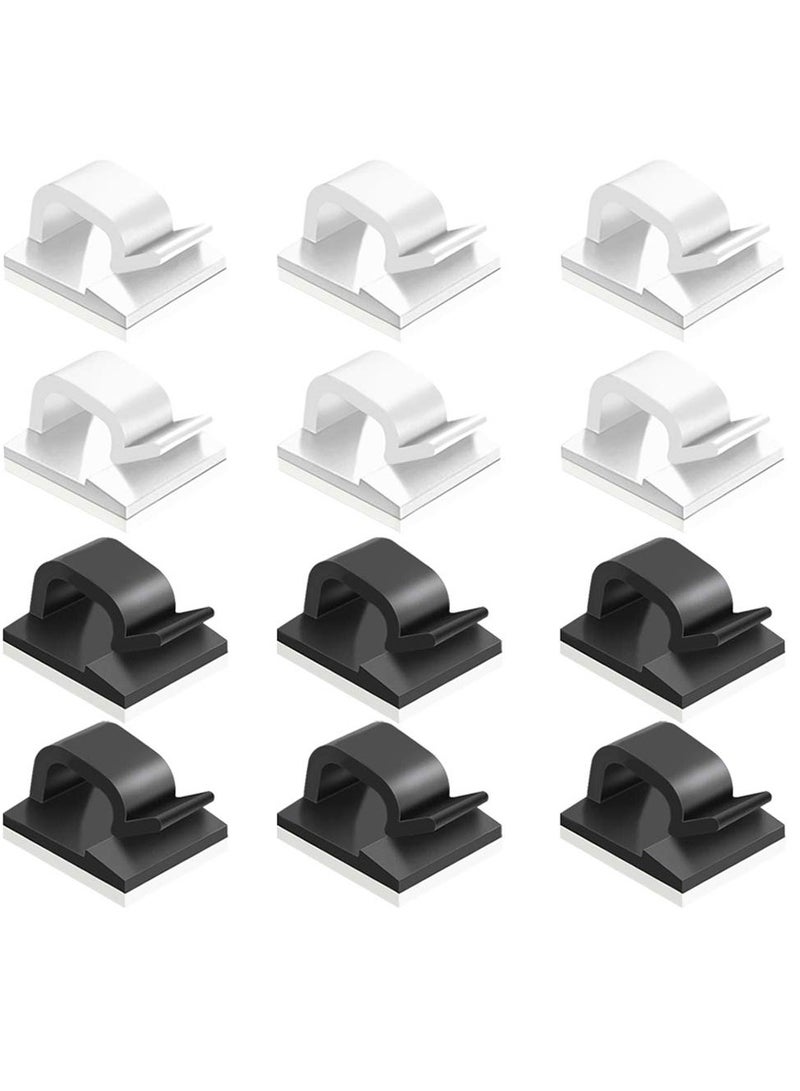 Loquat 60 Pcs Adhesive Cable Clips, Plastic Cable Cord Organizers Cable Storage Management Clip for Home Office - Black, White - Image 1