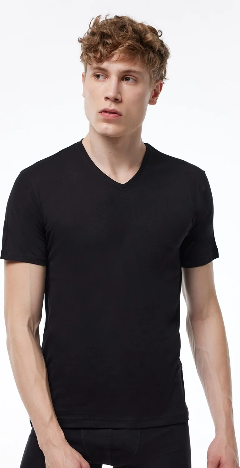 مالابادي Men's Black Basic V Neck Thin Modal T-Shirt 085