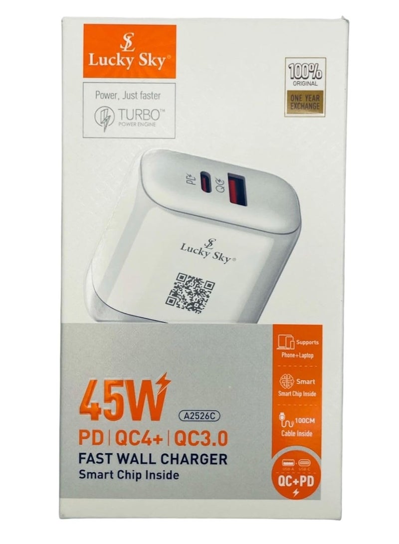 Lucky Sky 2 Ports 45W USB C GaN Charger Plug Type C PD 45W QC 3.0 Fast Wall Mains Power Delivery Adapter for Laptops and Mobile Phone. - Image 3