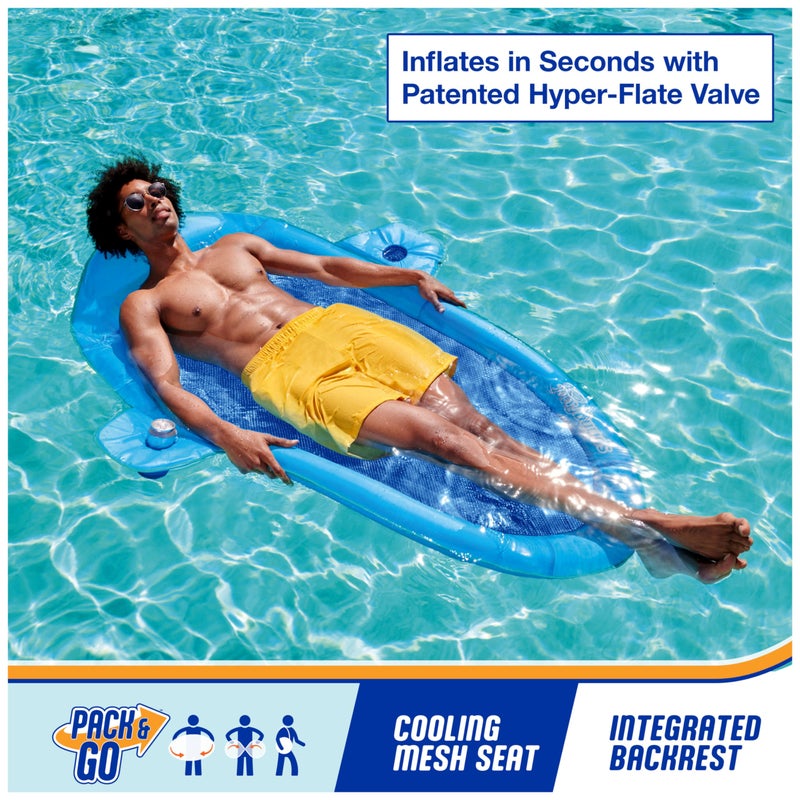 SwimWays كرسي استلقاء بركة SwimWays Spring Float Premium SunCatcher مع صمام Hyper-Flate، أزرق - Image 2