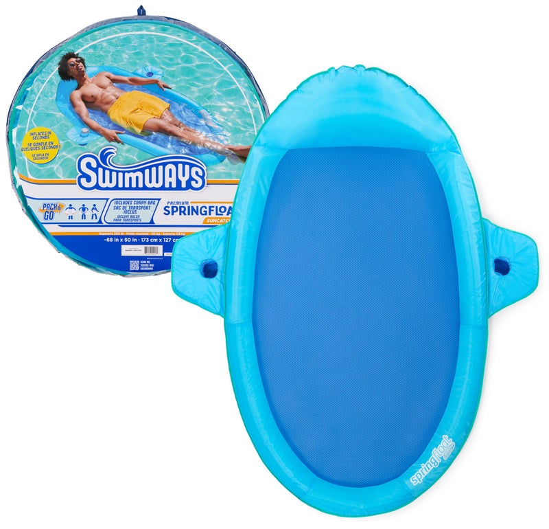 SwimWays كرسي استلقاء بركة SwimWays Spring Float Premium SunCatcher مع صمام Hyper-Flate، أزرق - Image 1