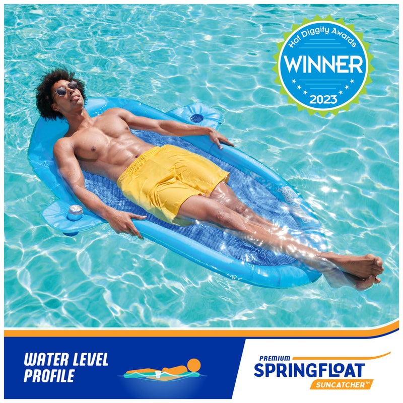 SwimWays كرسي استلقاء بركة SwimWays Spring Float Premium SunCatcher مع صمام Hyper-Flate، أزرق - Image 5