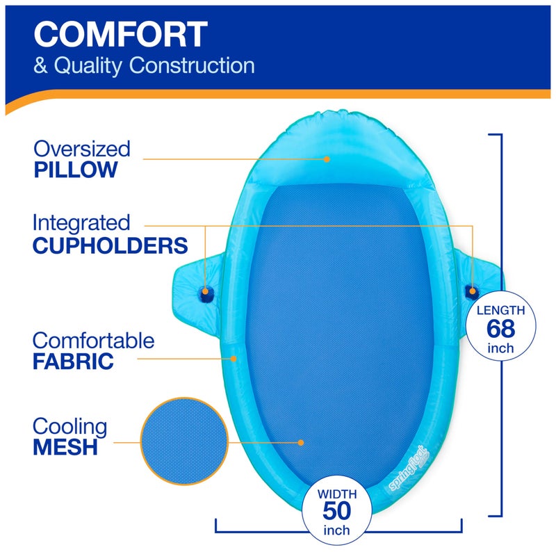 SwimWays كرسي استلقاء بركة SwimWays Spring Float Premium SunCatcher مع صمام Hyper-Flate، أزرق - Image 3