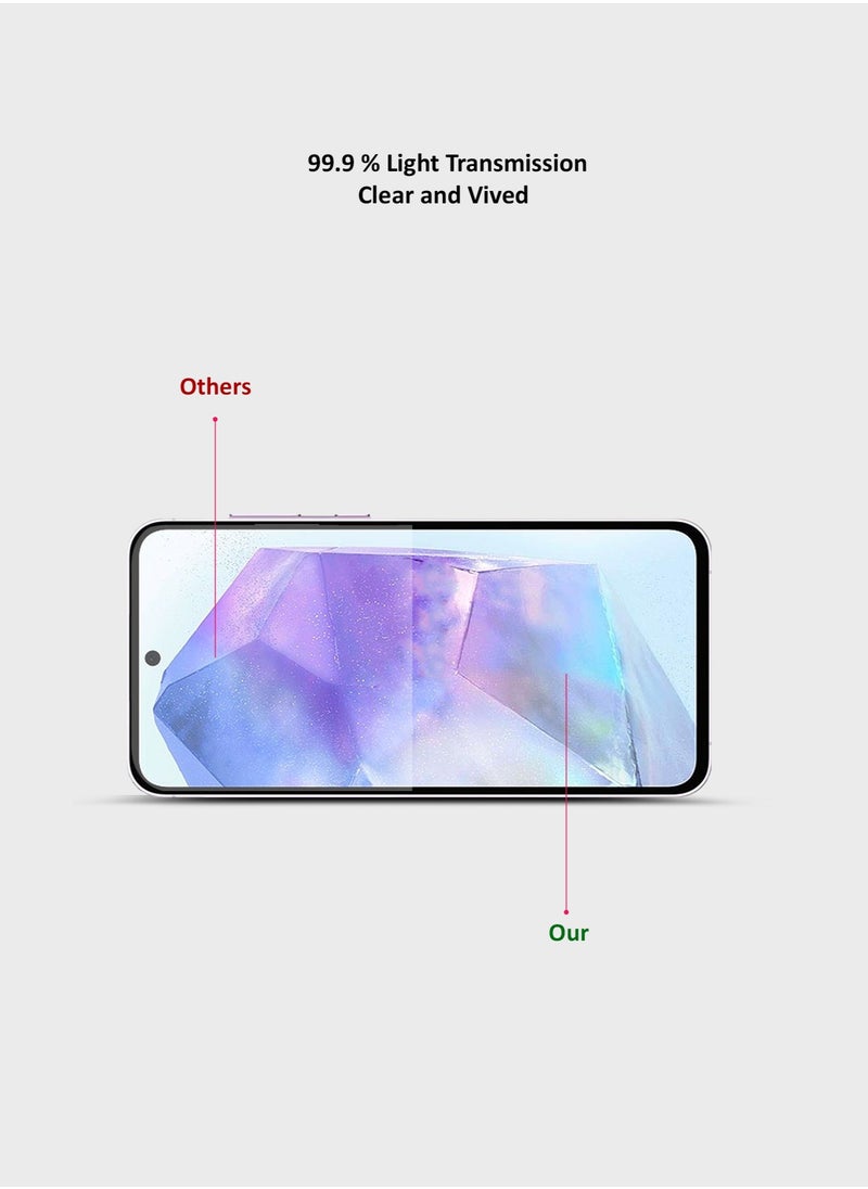 GMAX - HD Tempered Glass Screen Protector for Samsung Galaxy A55 2024 - Anti Reflection Anti Bubbles 9H Hardness 0.33 mm Rounded Edges Easy Installation - Image 1