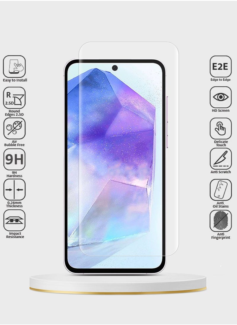GMAX - HD Tempered Glass Screen Protector for Samsung Galaxy A55 2024 - Anti Reflection Anti Bubbles 9H Hardness 0.33 mm Rounded Edges Easy Installation - Image 1