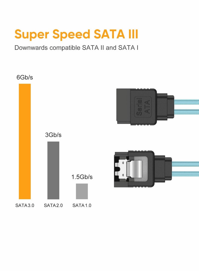 Y&D SATA III Cable, 6.0 Gbps 7PIN High Speed Data 5Pcs Female Straight to Angle with Locking Latch （1ft, Blue） - Image 3