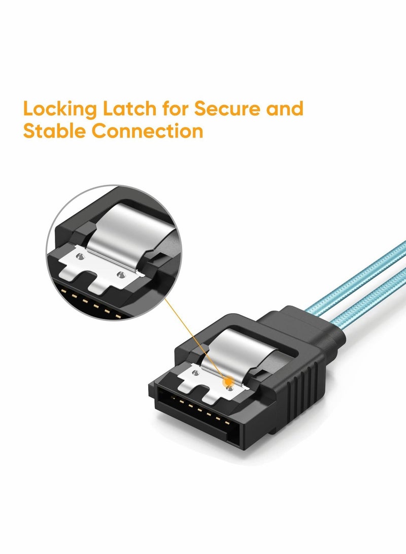 Y&D SATA III Cable, 6.0 Gbps 7PIN High Speed Data 5Pcs Female Straight to Angle with Locking Latch （1ft, Blue） - Image 2