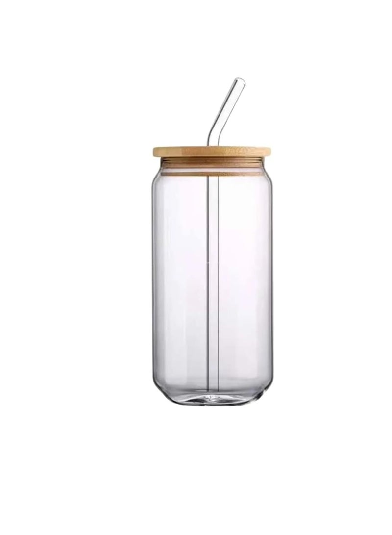 Liying 1Pcs Glass Cup with Bamboo Lid and Glass Straw 400ML Shaped Cups, Cute Cup, Ideal for Iced Coffee  - Image 1