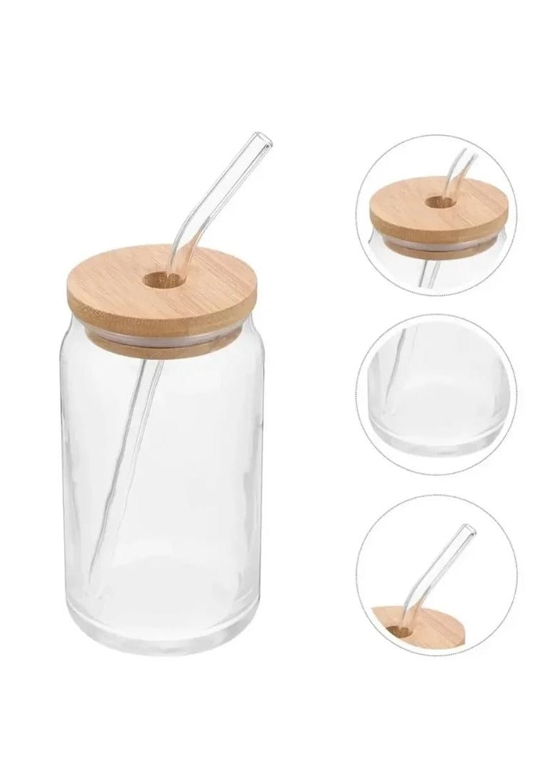 Liying 1Pcs Glass Cup with Bamboo Lid and Glass Straw 400ML Shaped Cups, Cute Cup, Ideal for Iced Coffee  - Image 2