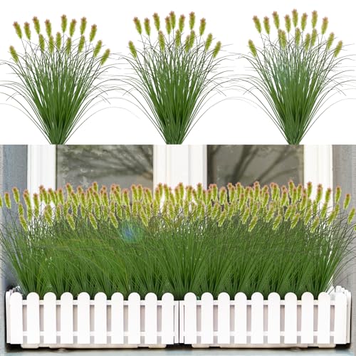 LUZOGA Artificial Grass Plants Outdoor 12 Bunches Fake Onion Grasses with Plush Fake Shrubs Plant Flowers Faux Greenery Wheat Sea Grass for Outside Garden Indoor House Home Office Room Dcor Green Red - Image 1