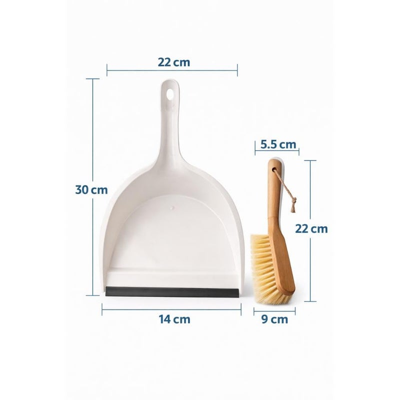 Plastic Dustpan with Wooden Hand Brush Set – Heavy-Duty Rubber Edge Floor Cleaning Kit for Home & Kitchen – White & Natural Wood - Image 4