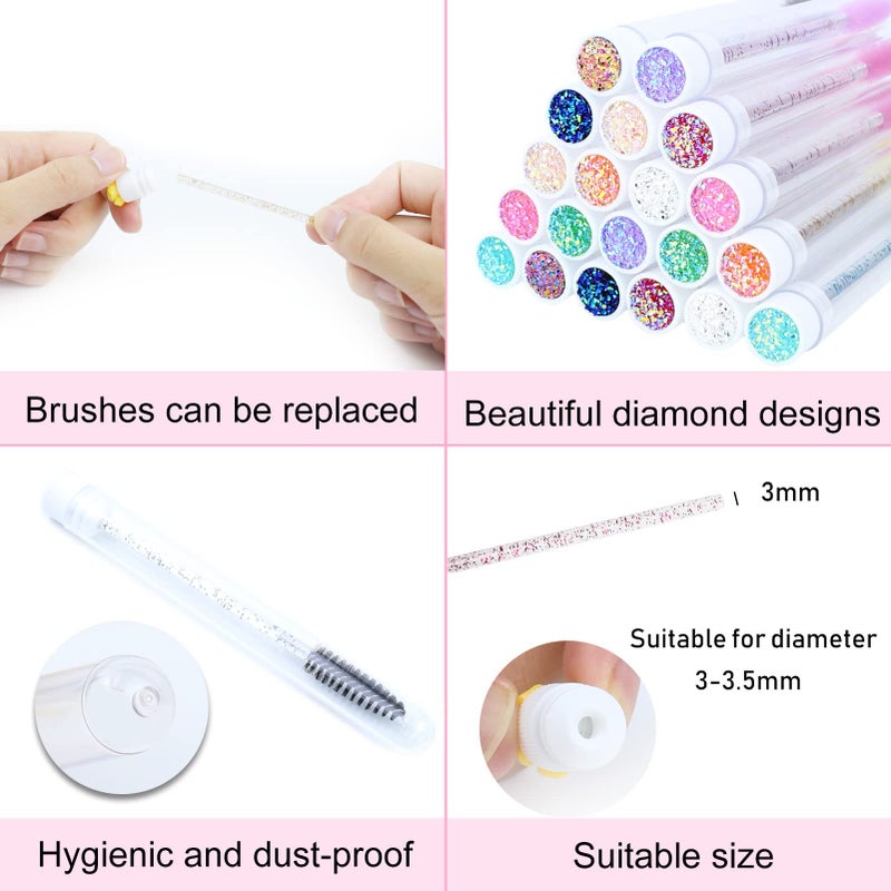 SenRocc 20 Sets Mascara Wand Tube Set Diamond Mascara Brushes Eyelash Spoolies Brush Makeup Tool Applicator Eyelash Brush Tubes Makeup Brush (Diamond-MlX) - Image 2