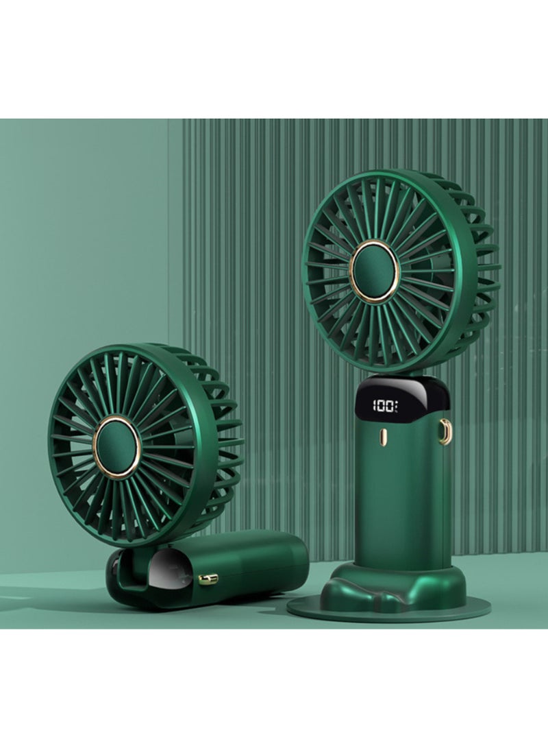 مروحة كهربائية محمولة صغيرة محمولة باليد، شاشة رقمية، مروحة عطرية قابلة للطي، ثلاثة إعدادات للرياح للطلاب مصنوعة من البلاستيك مع حامل جوال  مثالية للمكتب والسفر
