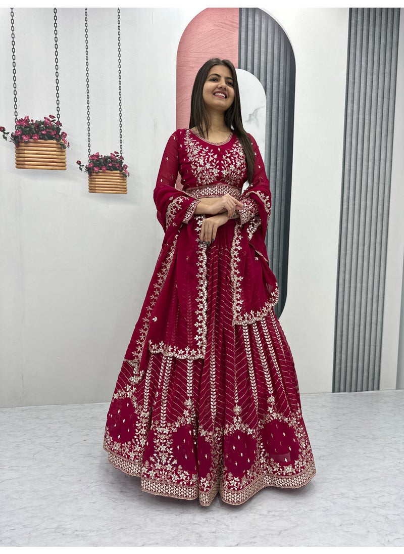 Super Asian Premium Heavy Faux Georgette Embroidered Lehenga Choli Set for Women – Fully Stitched with Dupatta  - Image 3