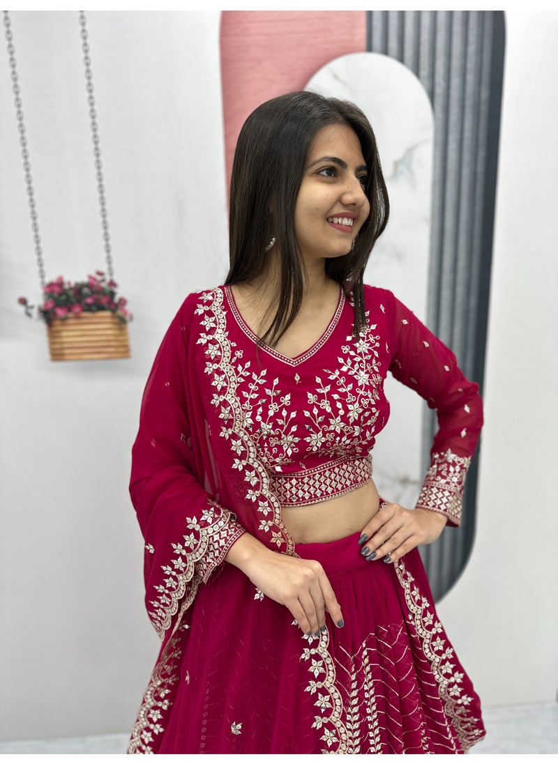 Super Asian Premium Heavy Faux Georgette Embroidered Lehenga Choli Set for Women – Fully Stitched with Dupatta  - Image 2