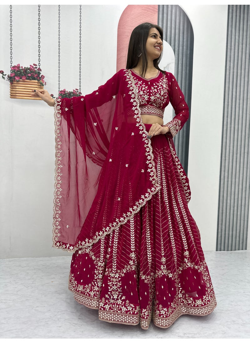 Super Asian Premium Heavy Faux Georgette Embroidered Lehenga Choli Set for Women – Fully Stitched with Dupatta  - Image 5