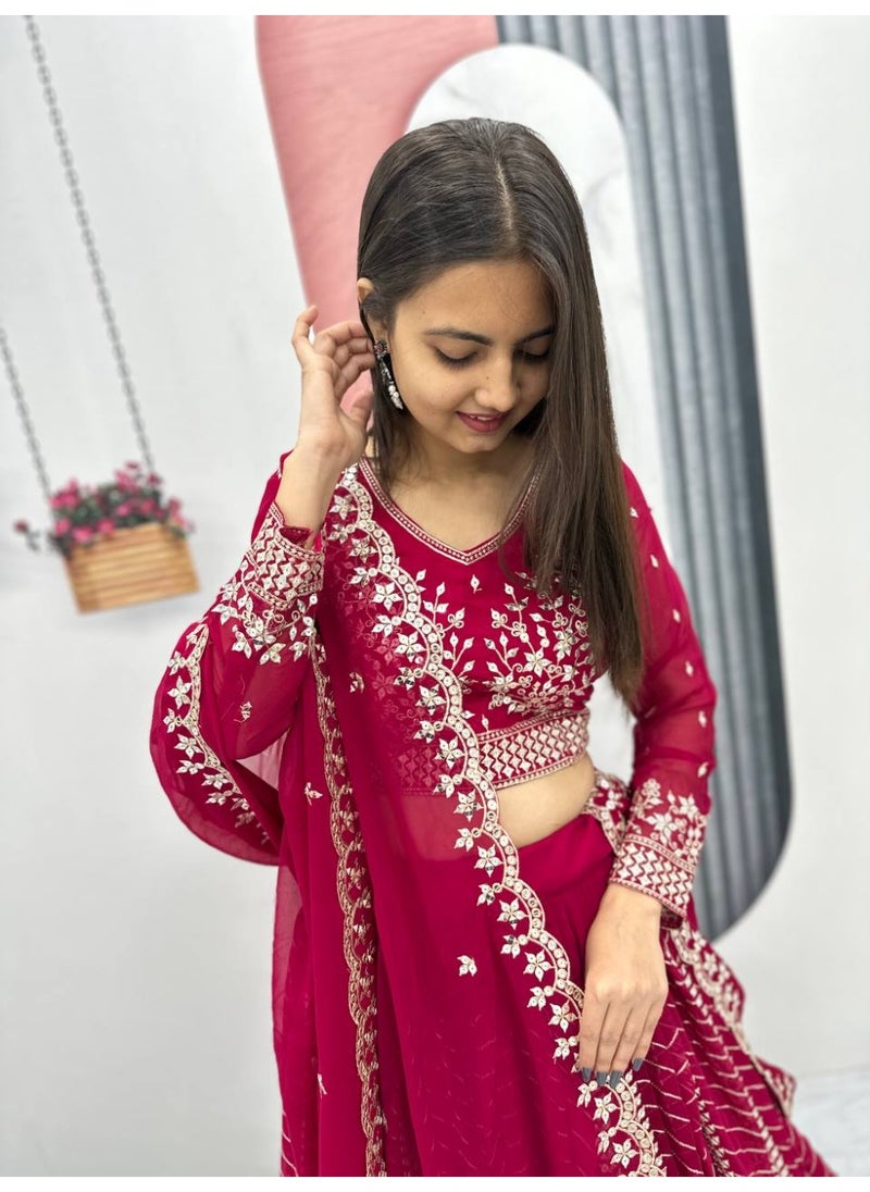 Super Asian Premium Heavy Faux Georgette Embroidered Lehenga Choli Set for Women – Fully Stitched with Dupatta  - Image 4