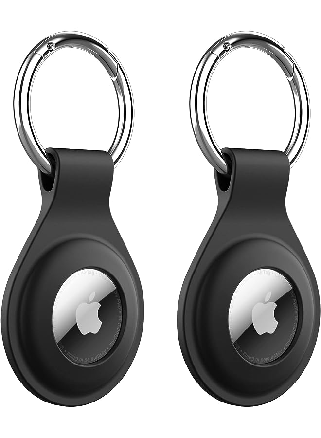 Jetech Silicone Case for AirTag 2021 with Keychain, Protective Air Tag Holder, Portable Keyring Cover, Easy Installation, 2-Pack (Black) - Image 1