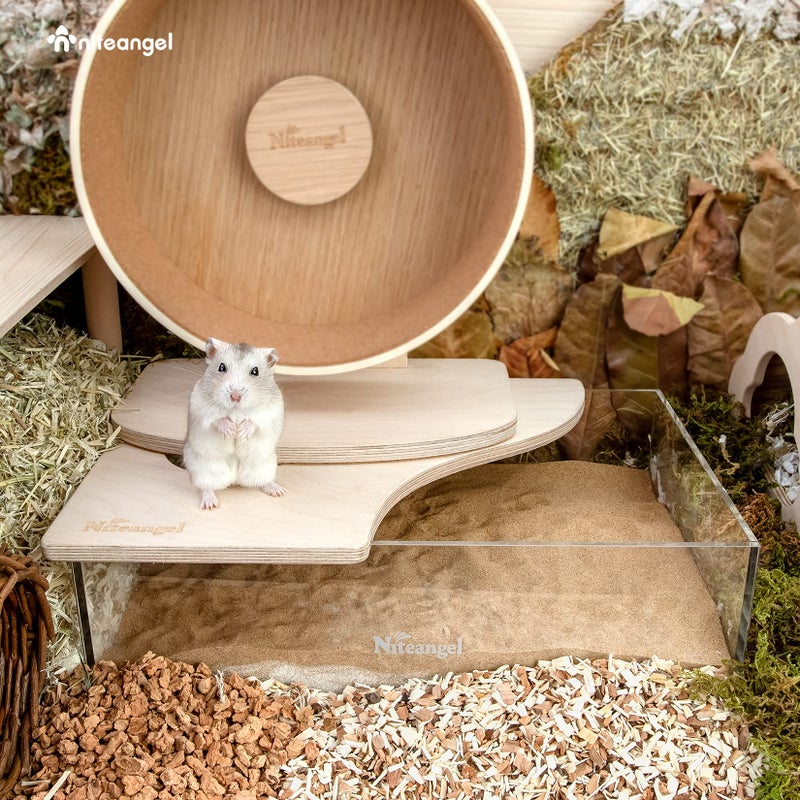 Niteangel Small Animal Sand-Bath Box: - Acrylic Critter's Sand Bath Shower Room & Digging Sand Container for Hamsters Mice Lemming Gerbils or Other Small Pets (Rectangle, Birch-Wood) - Image 3