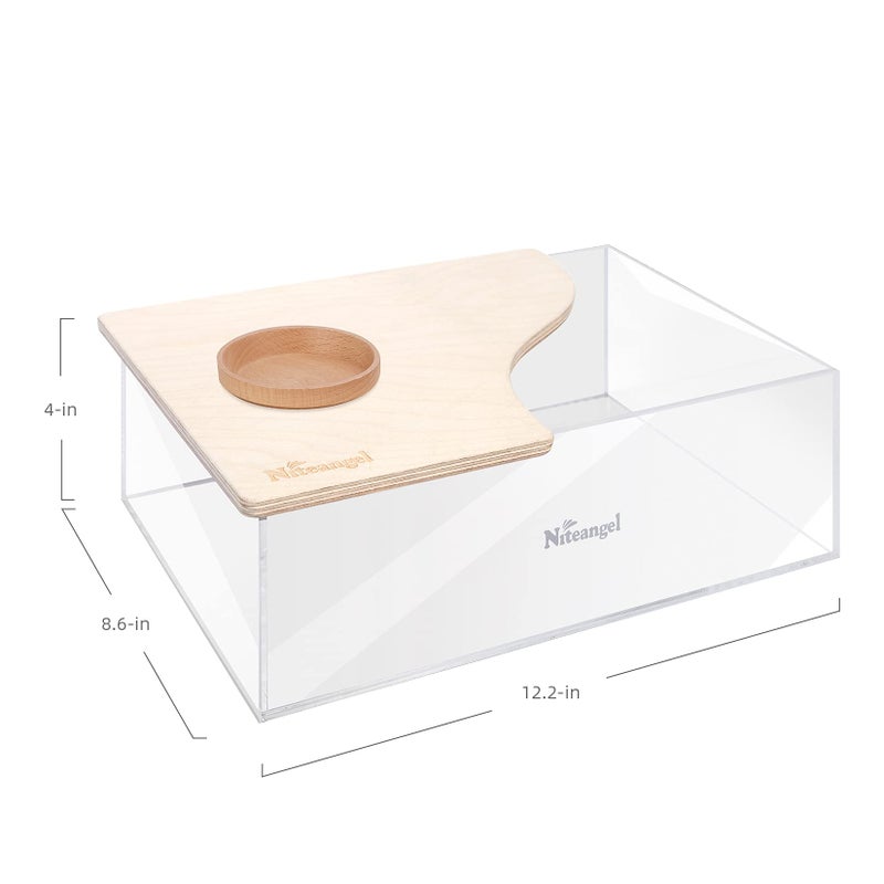 Niteangel Small Animal Sand-Bath Box: - Acrylic Critter's Sand Bath Shower Room & Digging Sand Container for Hamsters Mice Lemming Gerbils or Other Small Pets (Rectangle, Birch-Wood) - Image 5